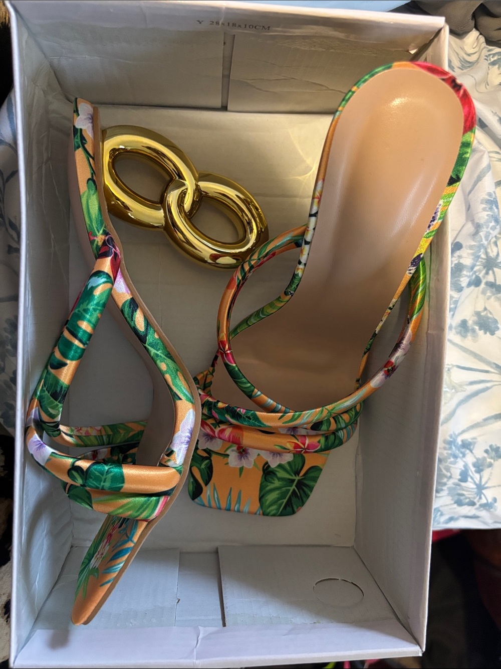 Fashion Nova Orange Tropical Floral Strappy Heels